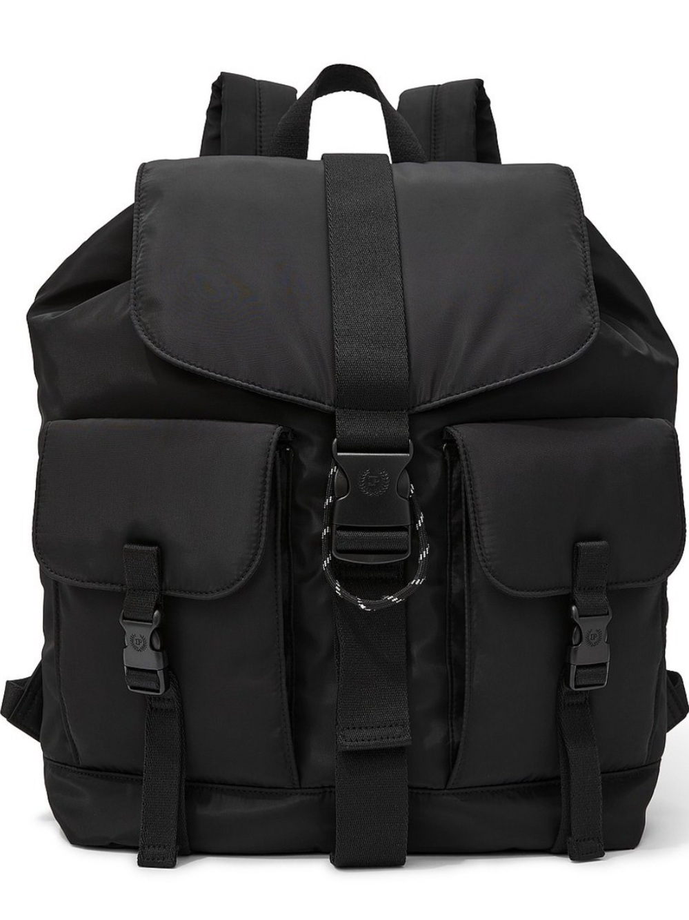 PINK Victoria's Secret Black Nylon Flap Backpack with Front Pockets